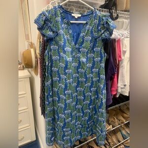 Avara Blue Dress with Green and Blue Floral Design